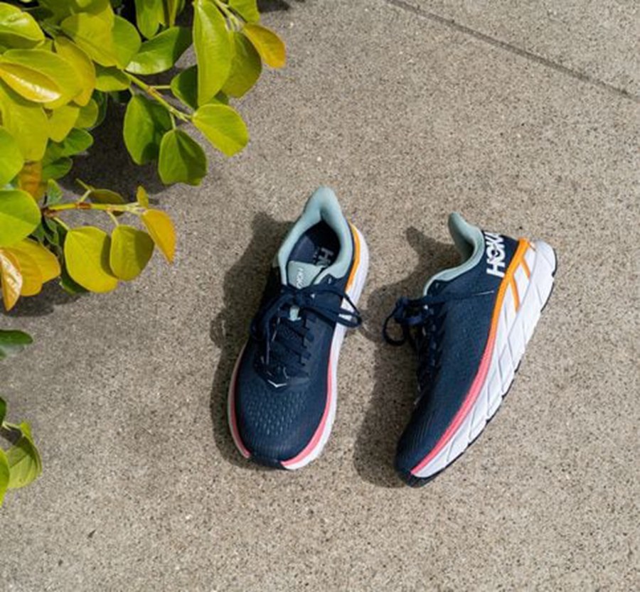Hoka One One Womens Running Shoes - Clifton 7 - Navy/White - GYQI67819